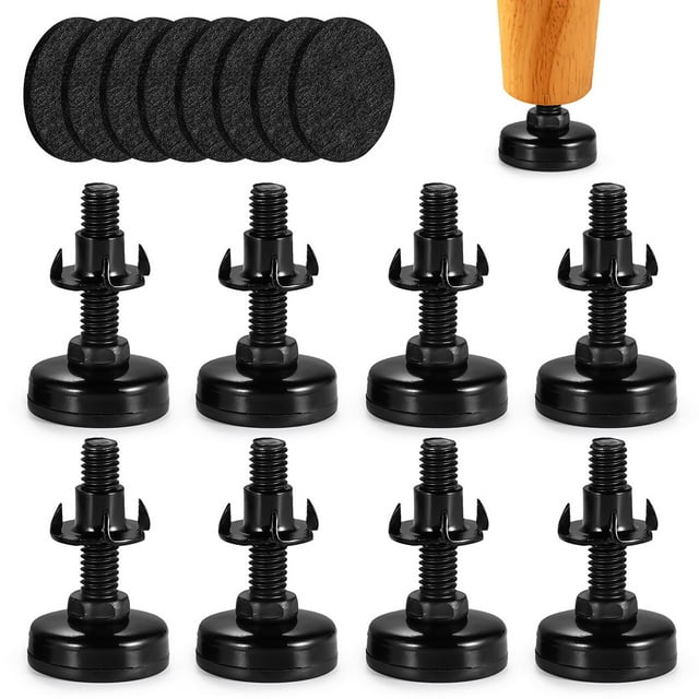 Furniture Leveling Feet, 8 Sets Heavy Duty Furniture Leg Levelers, Adjustable Height, Hardwood Floor Protector Furniture Feet with Nylon Pads for Tables Chairs Cabinets Sofas Raiser, 3/8in-16 Thread