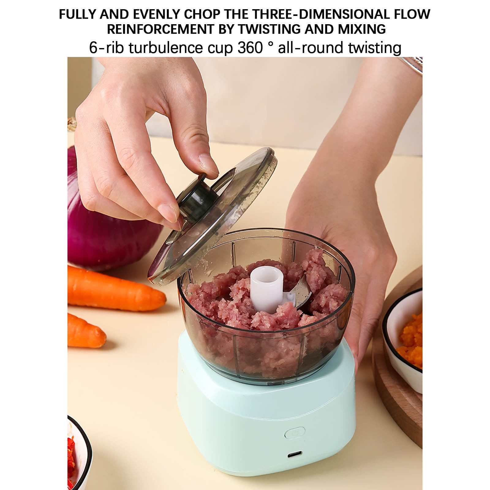 Food Processors Meat Grinder, 3.9x5.3inch Mini Electric Chopper, 1200mAh Large Capacity Battery, Strong Power, Multi-Purpose Food Blender for Minced Garlic, Ginger, Chili , Minced Meat(Pink)