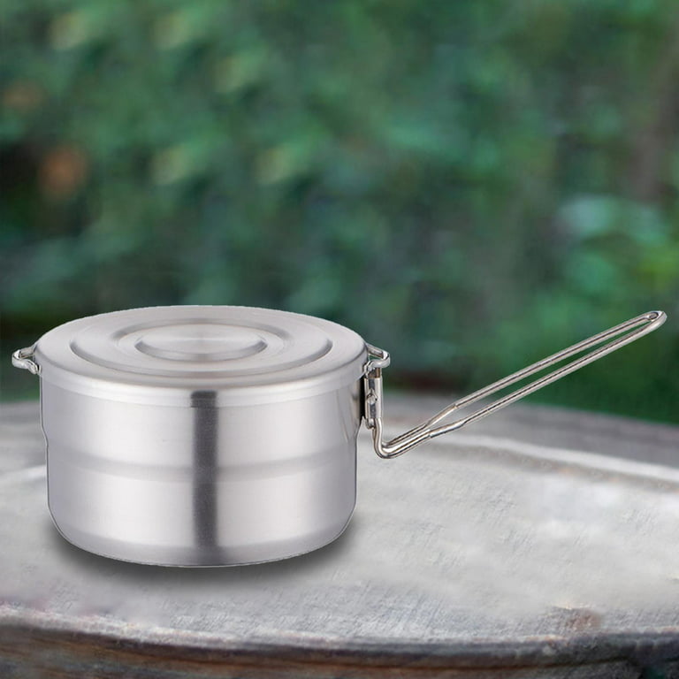 Camping Pot 1.5 L Large Capacity Stainless Steel Cooking Pot with Folding Handle, Size: 16cmx9cm, Other