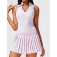 thumbnail image 5 of Women'S Tennis Skirt Ribbed Golf Skirt Half Zip Pleated Sports Skirt with Built-in Shorts and Bra Pink S, 5 of 8