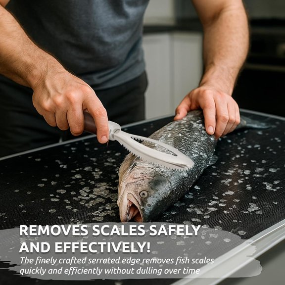 Fish Scale Remover Tool with Wooden Handle – Stainless Steel Fish Scaler Scraper for Quick & Easy Fish Cleaning – Rustproof Serrated Edge Seafood Descaling Tool for Kitchen & Outdoor Use