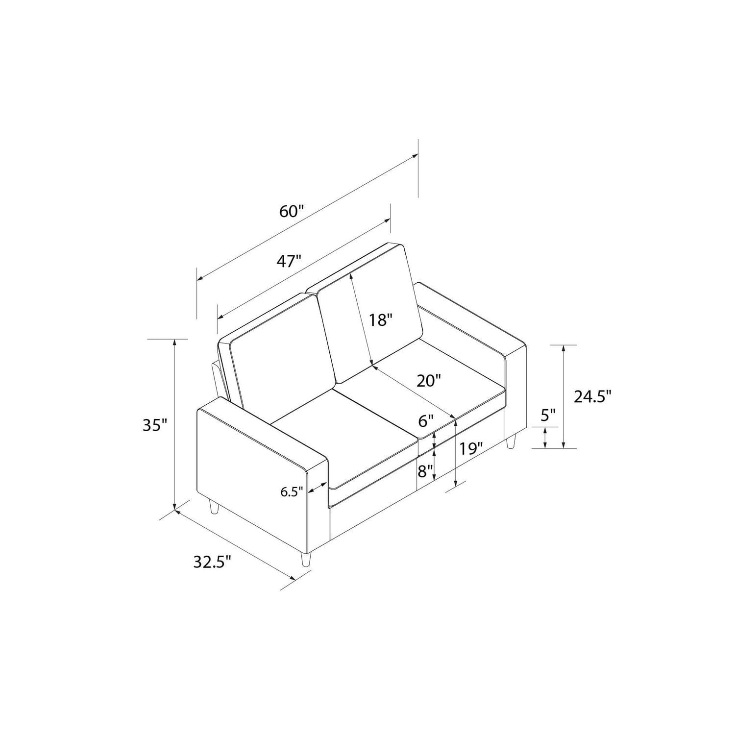 Hometrends Cody Gray Velvet Love Seat Sofa, 2 Seater