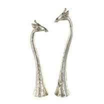 28", 27"H Silver Aluminum Metal Tall Giraffe Sculpture with Spotted Texturing, by DecMode (2 Count)