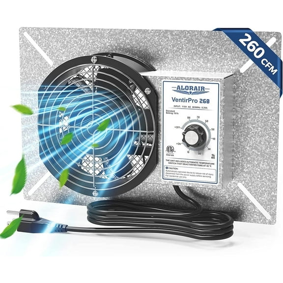 ALORAIR 260CFM Crawl Space Ventilator Fan, 6.7 Inch Basement Vent Fan with Humidistat & Thermostat, IP-55 Rated Isolation Mesh for Crawlspace, Garage, Attic, Exhaust