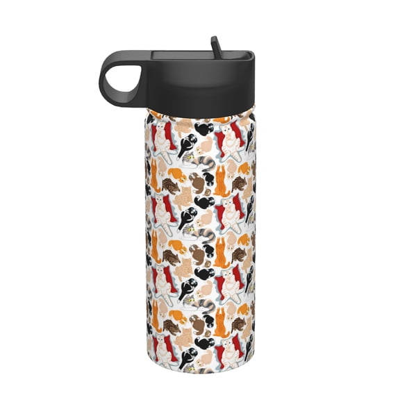 Fuzoiu Cute Cats Print 18oz Insulated Sports Kettle, Outdoor Sport Gym Stainless Steel Water Bottle With Straw Lid