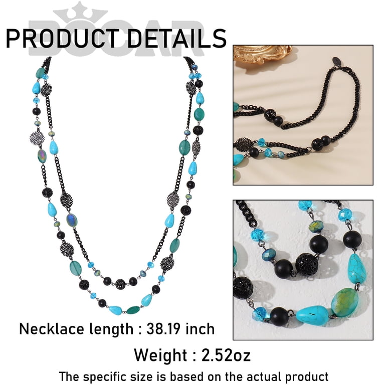 Bocar Bohemian Statement Necklace, Double-Strand Crystal Beaded photo 2
