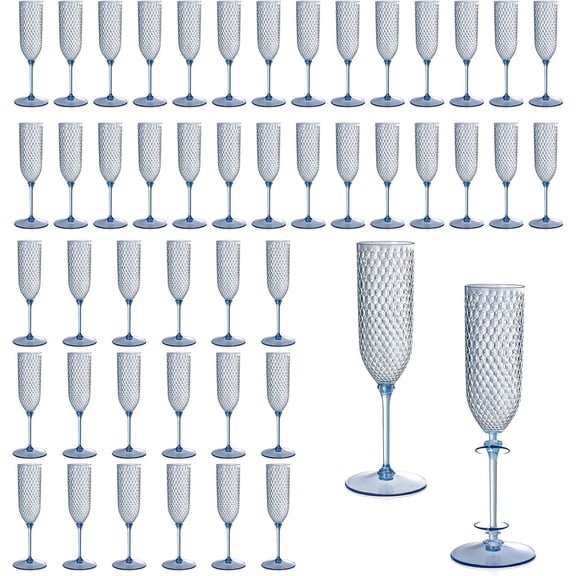 "48 Pack Blue Detachable 2 piece Champagne Flutes 5.5 Oz Unbreakable Plastic Mimosa Disposable Champagne Glasses Drinking Cups Stemmed Reusable Wine Toasting Glasses for Wedding