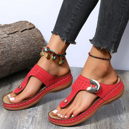 

XWQYRG Women s Comfortable Open Toe Beachwear Slippers Wedge Heeled Flip Flops