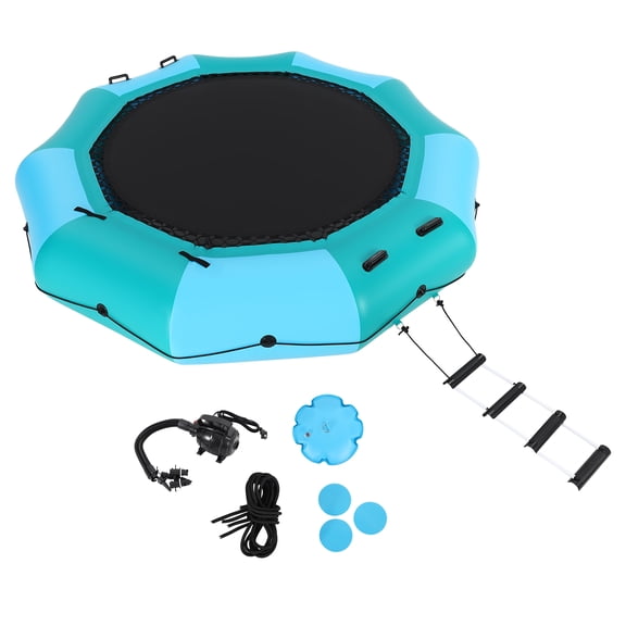 CazToi 15 x 15FT Inflatable Water Trampoline, 0.6mm PVC Mesh Floating Bouncer, Large Swim Platform