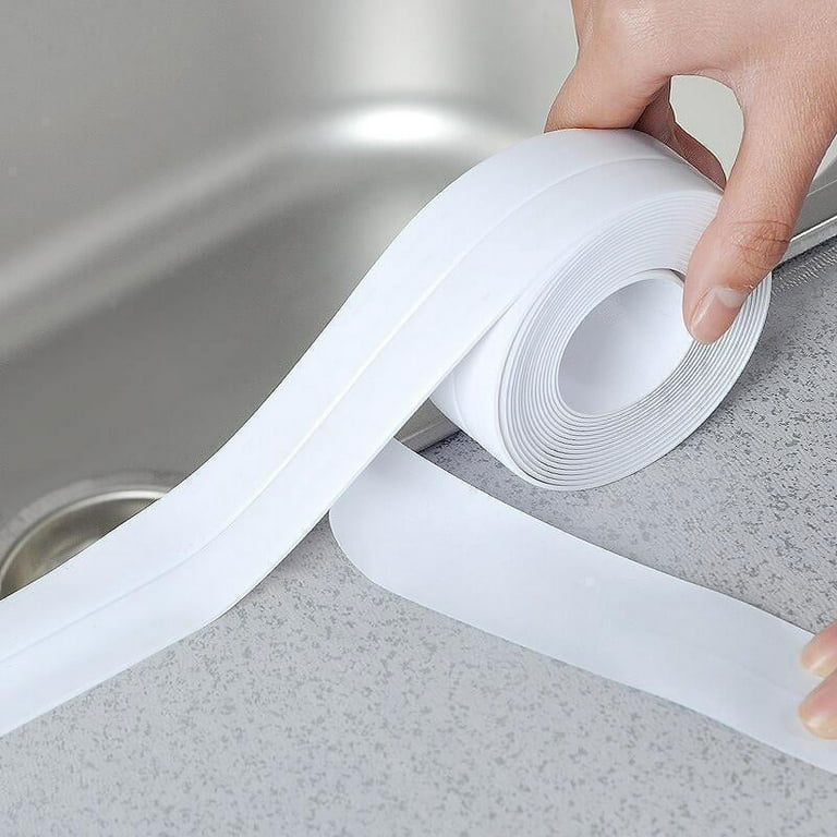 1 Pack Tape Caulk Strip,Wide PVC Waterproof Self Adhesive Tape for Bathtub Bathroom Shower Toilet Kitchen and Wall Sealing Protector, White, Size