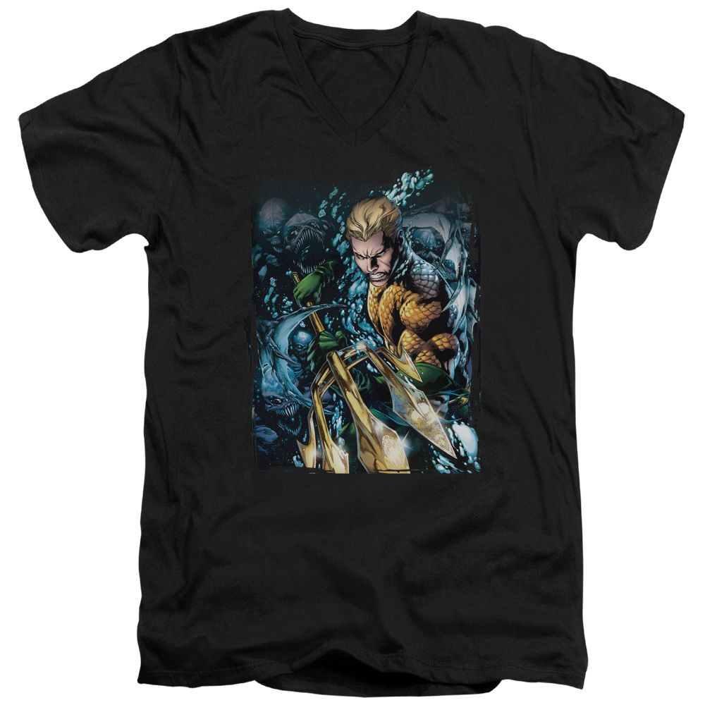 Justice League Aquaman #1 S/S Adult V-Neck T-Shirt Black