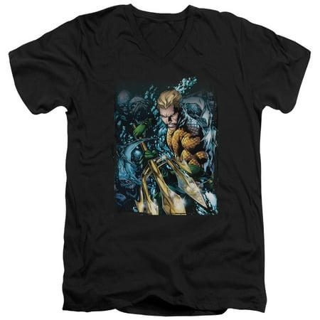 Justice League Aquaman #1 S/S Adult V-Neck T-Shirt Black