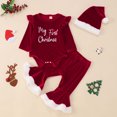 thumbnail image 2 of Baby Girl Christmas Clothes My First Christmas Outfit Long Sleeve Romper Santa Print Flare Pants Headband Xmas Set, 2 of 8