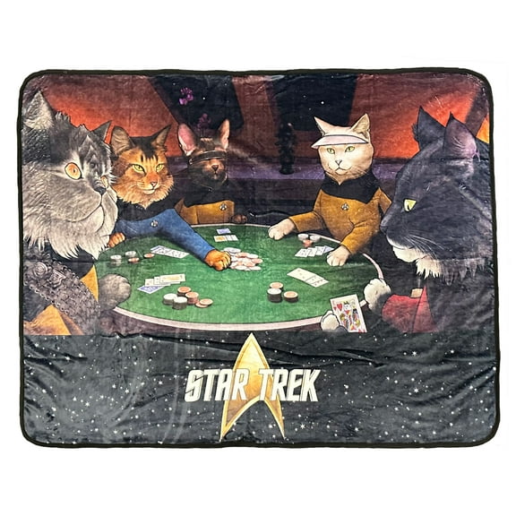 Star Trek Blanket Next Generation Cats Starfleet Picard Worf Geordi Data Deanna TNG Throw 45" X 60"