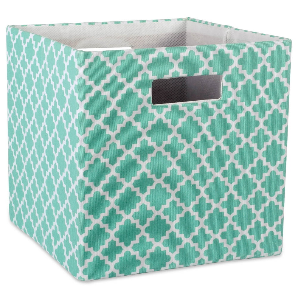 Aqua Blue Cube Storage Bin with Lattice Design 13"