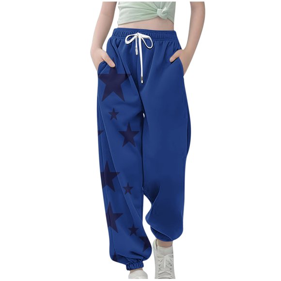 Odeerbi 3-14 Años Niños Niñas Pantalones de Sudador Estrella Impresión Entrenamiento Atlético Deportes Jogger Pantalones Cintura Elástica Cordón Joggers Con Bolsillo