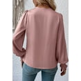 thumbnail image 5 of Shirred Cuff Long Sleeve Surplice Neck Faux Wrap Blouse for Women Pink Small, 5 of 5