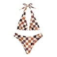 thumbnail image 1 of Bikini ZAFUL Triangle, traje de baño halter de 2 piezas, a cuadros café, 1 of 6