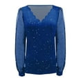 thumbnail image 5 of Arlun Womens Sparkly Tops Dressy Mesh Puff Long Sleeve Blouses Trendy Waves V-Neck Glitter Party Evening T-Shirts Plus Size Loose Soft Comfortable Casual Tee Top Blue XXXXXL, 5 of 5