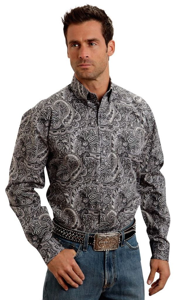 Western Shirt Mens L/S Button Paisley Gray 11-001-0526-0358 GY ...