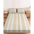 thumbnail image 2 of King Size Fitted Sheet Set - Farmhouse Stripe 3 Piece Bedding Sets 16" Deep Pocket Fitted Sheet with 2 Pillowcases, Boho Country Vintage Brown Striped Brushed Microfiber Hotel Luxury Bed Sheets, 2 of 9