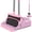 A03-Pink, variant on Upgrade Broom and Dustpan Set Self-Cleaning with Dustpan Teeth for Indoor&Outdoor Sweeping Ideal for Dog Cat Pets Home Use Stand Up Broom and Dustpan