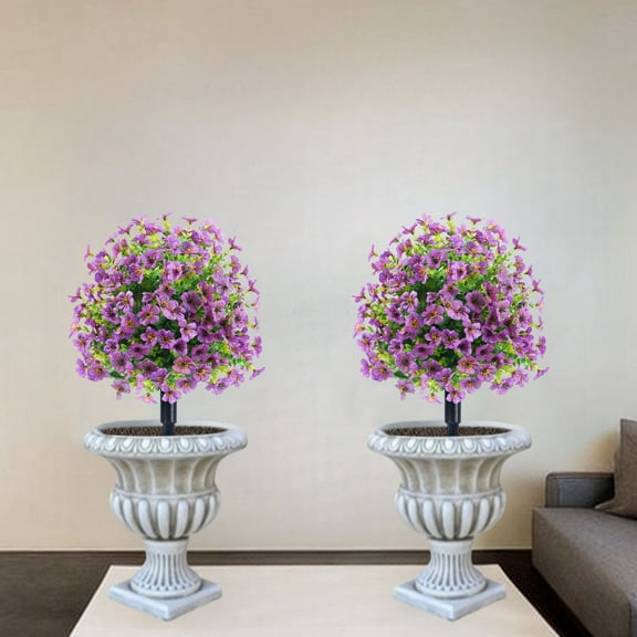 Coollooc Artificial Violet Topiary Ball Trees with Ground Spike for Spring, UV Resistant Faux Greenery Shrubs Outdoor with Flowers, Fake Plants for Garden, Yard, Porch, Patio Decor(Purple)