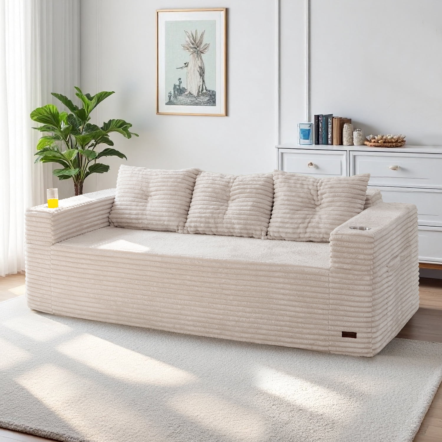 BYBYME 78.7" Corduroy Cloud Floor Sofa,Modular Comfy Small Cloud Couch for Small Spaces,Boneless Sofa for Living Room,No Assembly,3-Seater,Grey
