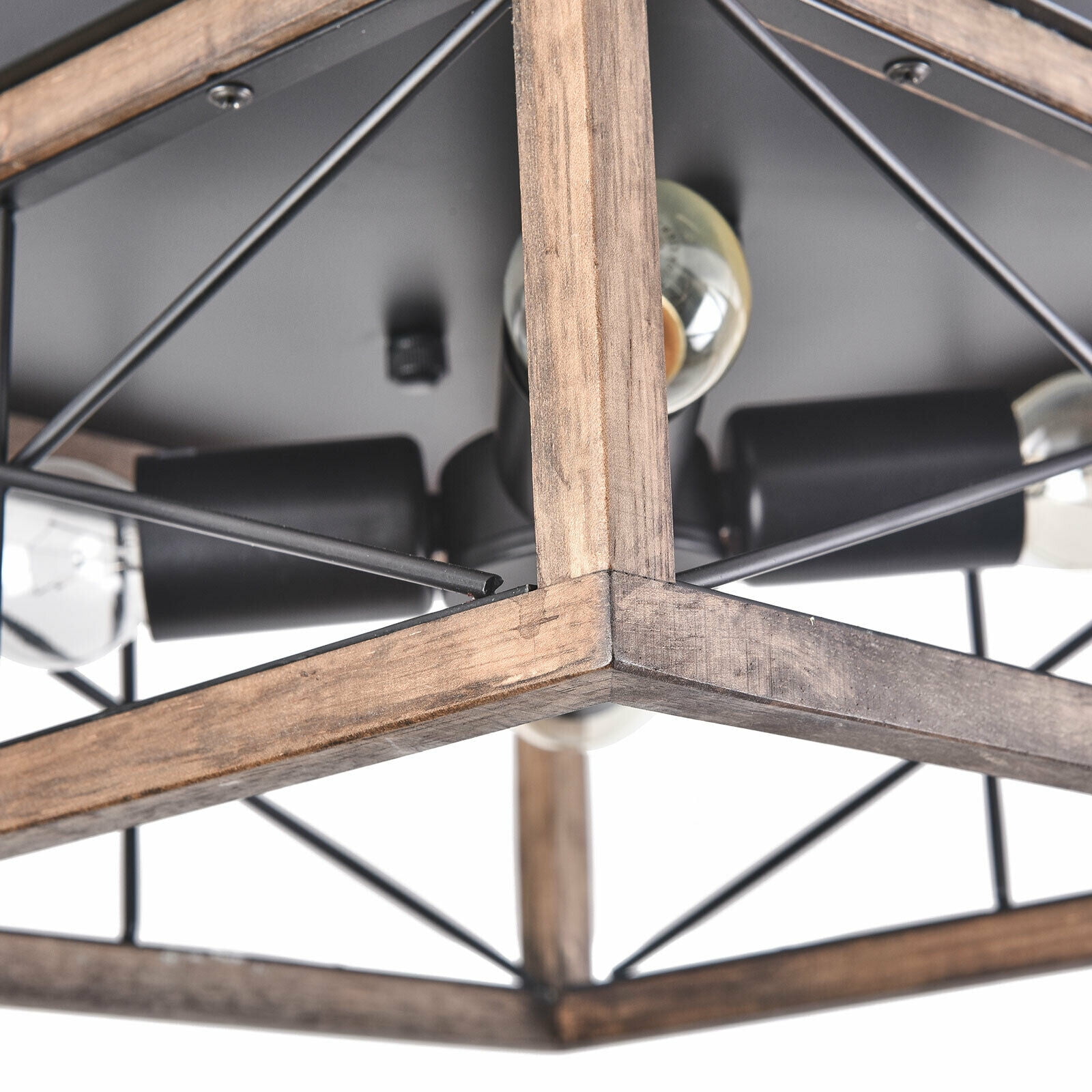 Mid Century Square Wood Flush Mount Light Ceiling Light Iron Base No Bulb