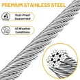 thumbnail image 2 of 500FT 1/8" Stainless Steel Wire Rope with Cutter, T316 Cable for Deck Railing Kit, 1850 lb Breaking Strength, 7x7 Strands Aircraft Cable for Stair Fence, Silver, 2 of 6