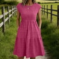 thumbnail image 2 of Besolor Summer Dresses for Women Casual Loose Crew Neck Cap Sleeve Dress A-Line Tunic Dresses Texture Fabric Boho Outfit with Pocket, 2 of 7