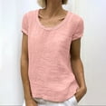 thumbnail image 2 of Prolriy Womens Tops Linen Shirts for Women, Women's Round Neck Short Sleeve Solid Color Casual and Comfortable Tops T Shirts for Women, Womens Tops Summer Tops Pink XXXXL, 2 of 8