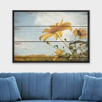 IDEA4WALL Framed Canvas Wall Art Wall Art Yellow Wildflower Field on Retro Wood Panels Nature Floral Digital Art Modern Print Rustic Scenic for Living Room, Bedroom, Office - 24"x36" Black