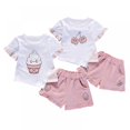 thumbnail image 3 of 1-5Y Applique Striped Asymmetric Panel Ruffle Cotton Linen Baby Girl Summer Short Sleeve + Shorts 2 piece Set, 3 of 6