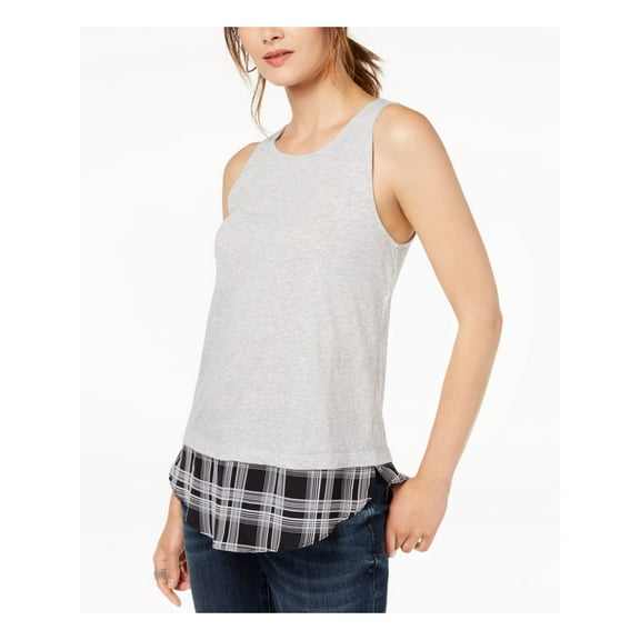 INC Womens Gray Heather Layered Sleeveless Jewel Neck Tank Top M
