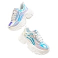 thumbnail image 2 of LUCKY STEP Chunky Sneakers for Women Fashion Platform White Leather Casual Dad Shoes,White Hologram, 2 of 5