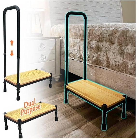 Step Stool with Handle for Adults, Adjustable Safety Bedside Step Platform with Non-Slip Base and Foam Grip, Heavy-Duty Support for Bedroom, Bathroom, or SUV Access