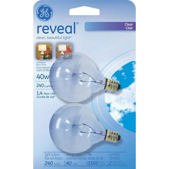 GE reveal® 40 Watt G16.5 2 PK