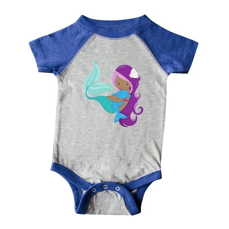 

Inktastic African American Mermaid With Purple Hair Dolphin Gift Baby Girl Bodysuit