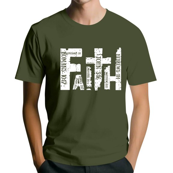 Men's Crew Neck Short-Sleeve T-Shirt With Bible Verse & Letter Design Casual Daily Wear Comfortable Fabric All-Season Casual Tees,Army Green,XXL
