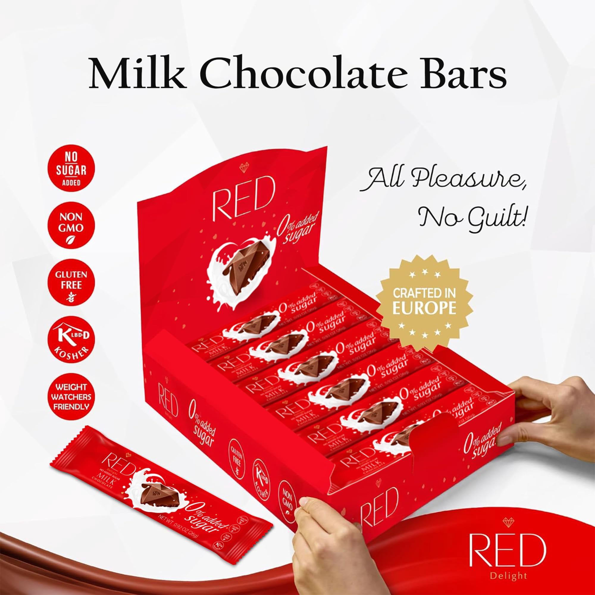 RED Delight Milk Chocolate 12 Count Box of Grab N Go Travel Size Bars (0.92 Ounces Each)