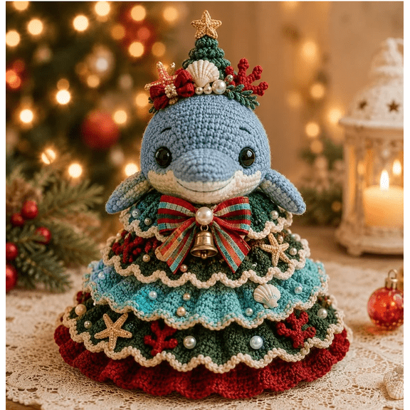 DIY Layered Ocean Christmas Yarn Art Kit Collection, Cute Dolphin Crochet Ornament, Beginner‑Friendly Craft Set for Christmas Home Decor & Handmade Holiday Gifts