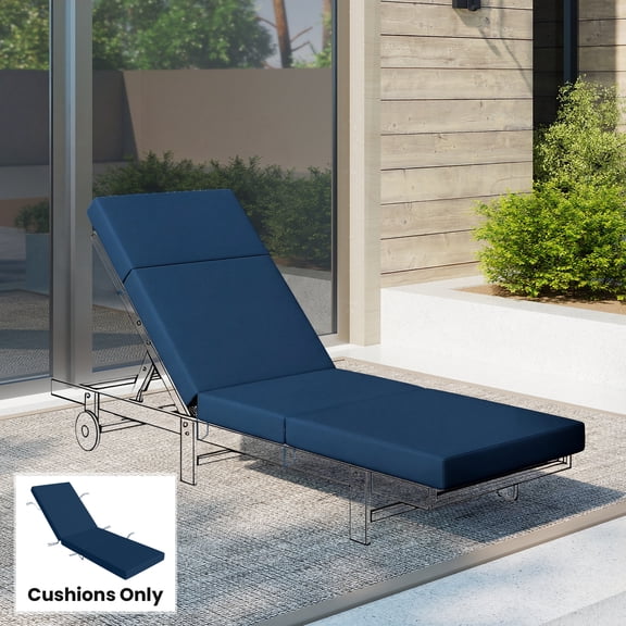 Outsunny Chaise Lounge Cushion, 4" Outdoor Lounge Chair Cushions with Non-Slip Ties, Waterproof and Fade Resistant, 26" x 80 ", Navy Blue
