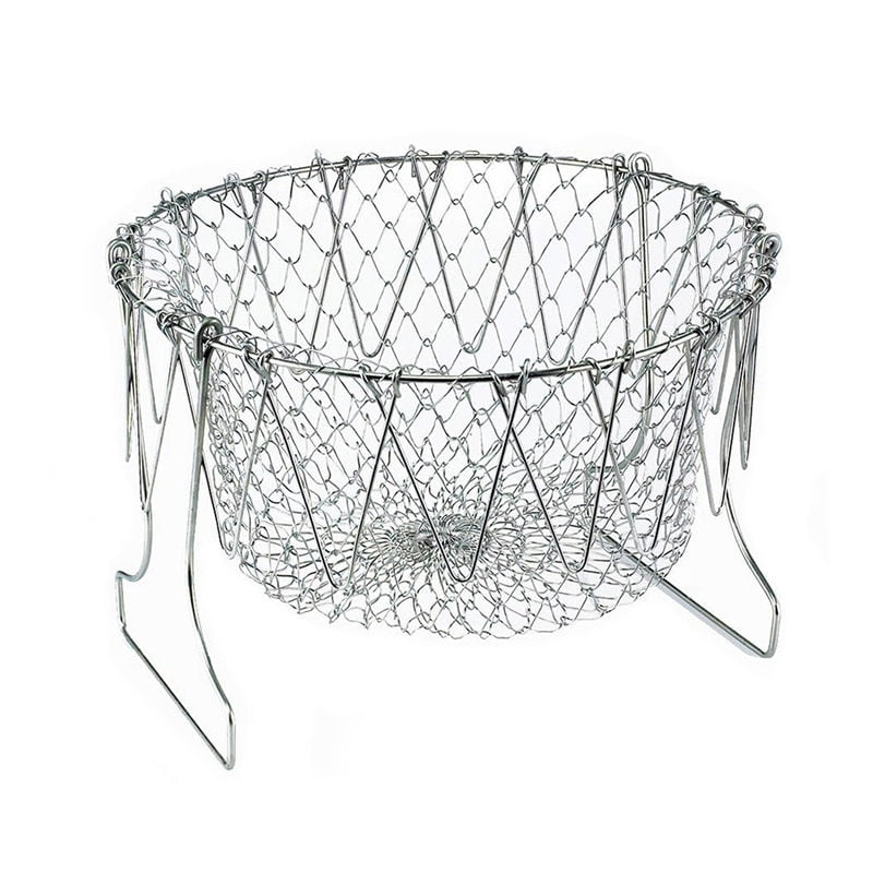Foldable Steam Rinse Strain Stainless Steel Fry Basket Strainer Net Cooking Tool