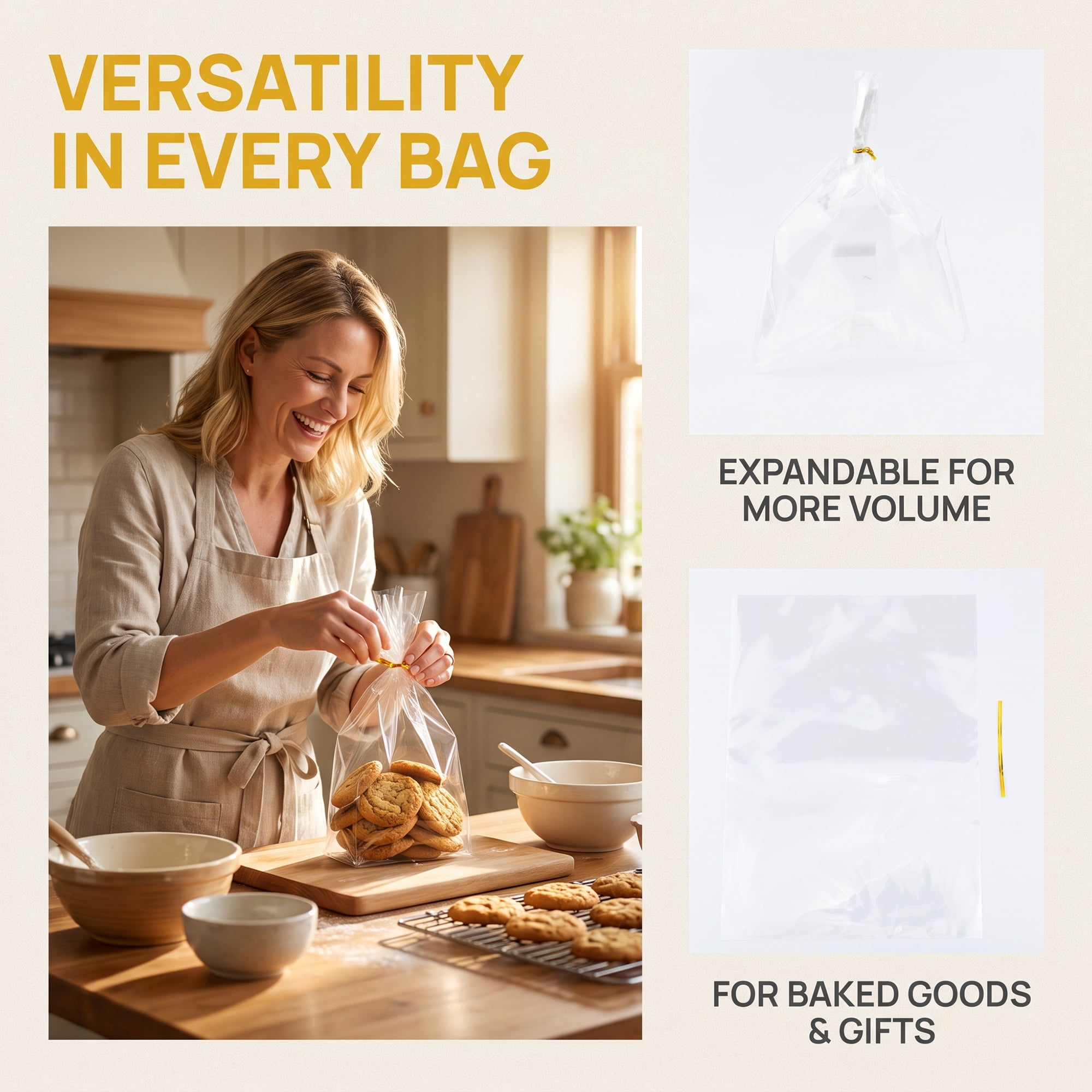 Unique Bargains 100Pcs Premium Clear Gift Bags with Expandable Bottom Clear 9.8" x 13.8"