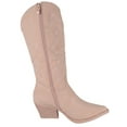 thumbnail image 3 of TOP MODA Women Cowgirl Cowboy Western Stitched Boots Pointy Toe Knee High Side Zipper Light Pink Nubuck Blush 7.5, 3 of 4