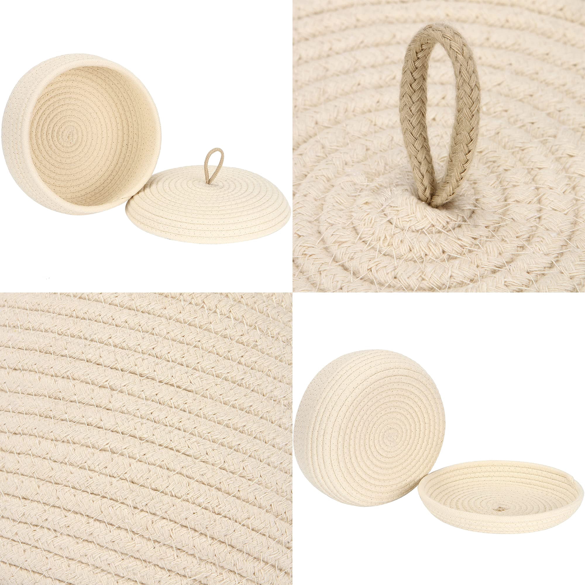 Sea Team Round Cotton Rope Storage Basket with Lid, Decorative Woven Storage Bin, Pot, Caddy, Organizer, Container for Snacks, Towels, Plants, 10 x 4.5 Inches (Small, Shallow, Cream)