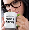 thumbnail image 2 of 3drose, Most Likely to Carve a Pumpkin. Black Lettering on White Background., 11oz Two-tone Green Mug, 2 of 6