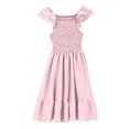 thumbnail image 5 of Gelikeya Girls 2026 Summer Dresses Smocked Flutter Sleeve A-Line Swing Casual Party Dresses Size 3-14 Years Z01 Pink, 5-6 Years, 5 of 6