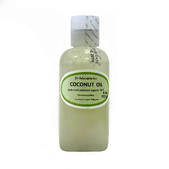 Dr. Adorable - 100% Pure Coconut 76 F Oil Organic Cold Pressed Refined Moisturizing Oil For Face Skin Hair - 4 oz